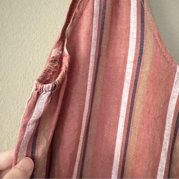 100% Lin Blanc Linen Striped Sleeveless Wide-Leg Palazzo Jumpsuit 36/US6 - Picture 6 of 8